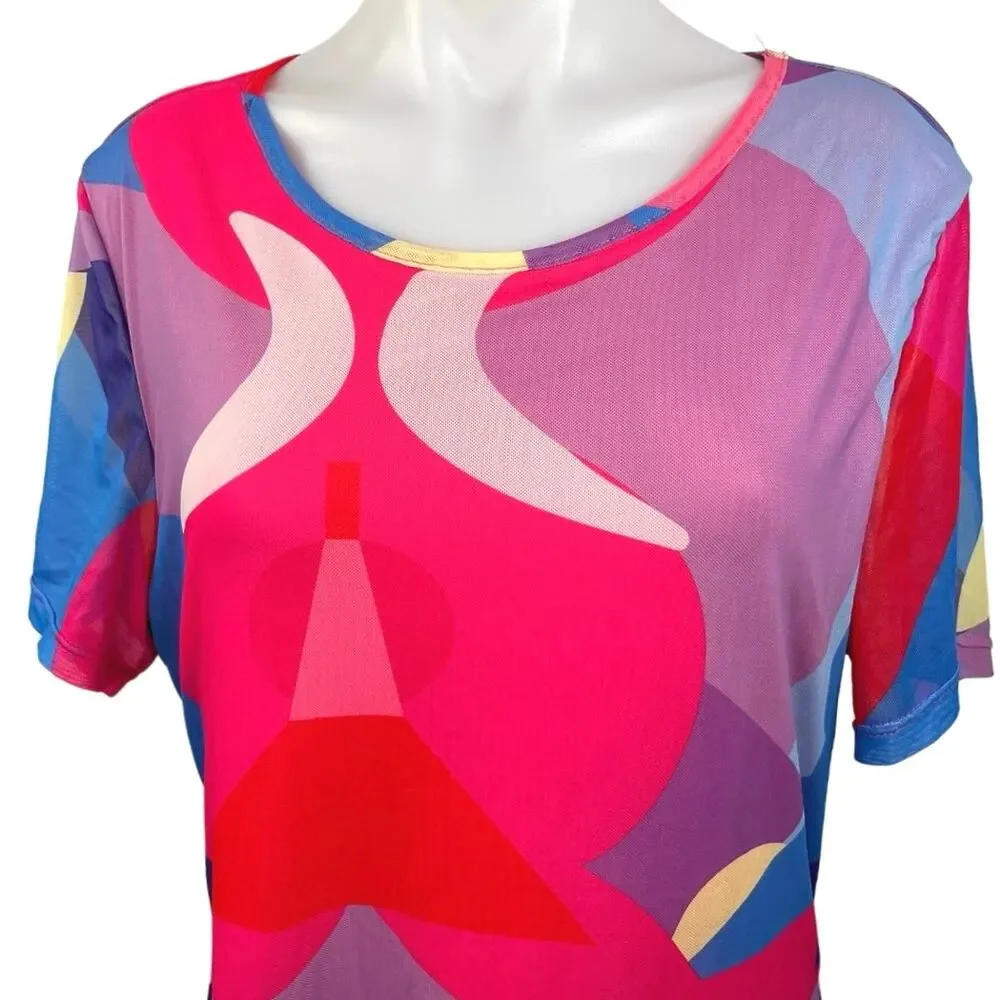 Shein Curve Women's Multi Short Sleeve Crew Neck Pullover A-Line Midi Dress 2XL